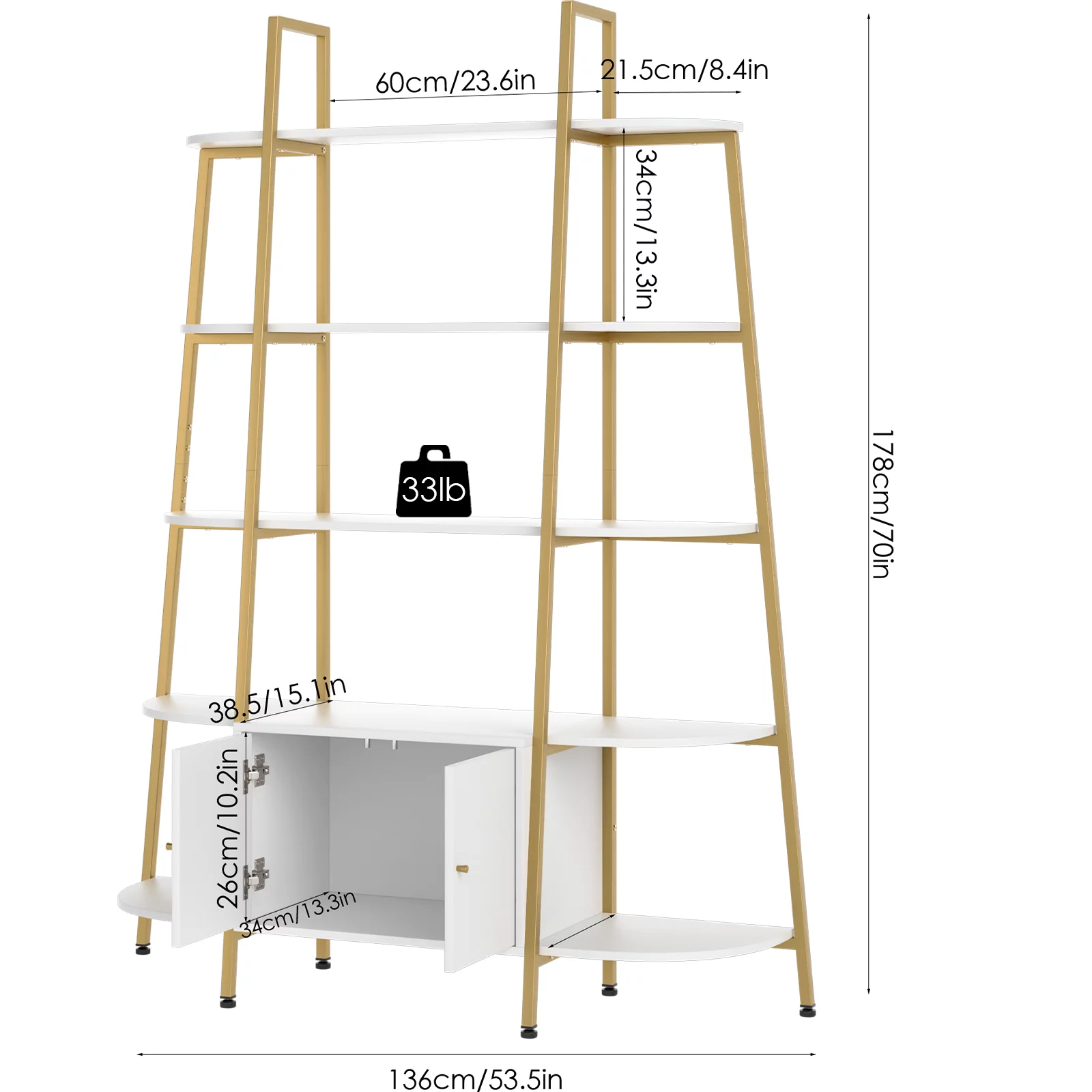 Large 5-Tier Bookshelf, 53.5"L x 70"H
