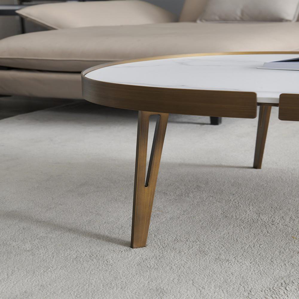 Pear Shaped Coffee Table Sintered Stone Top Metal Frame