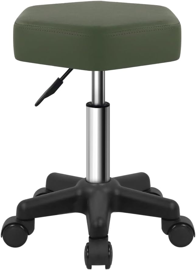 Hexagon Rolling Stool Height Adjustable Stool with Wheels for Spa Salon Massage Green
