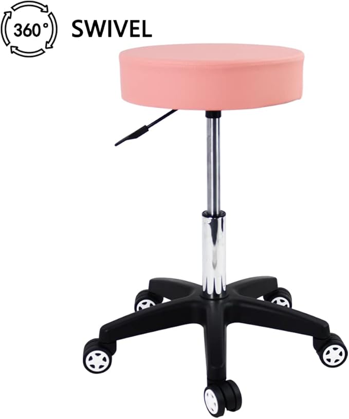 Rolling Stool with Wheels Adjustable Task Chair Swivel Salon Stool Office Desk Stool Round Shop Stool Pink