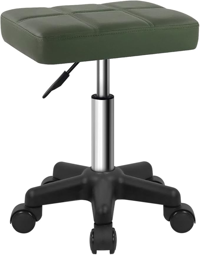 Rectangle Rolling Stool with Wheels Height Adjustable Swivel Stool Chair for Spa Salon Massage Green