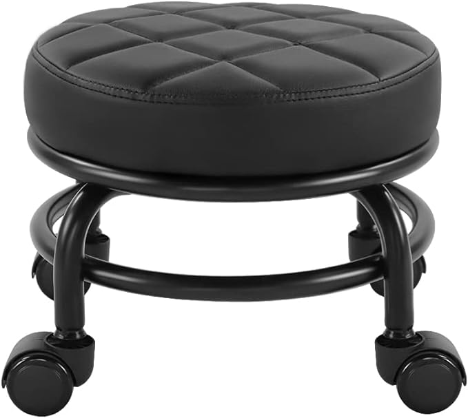 Low Roller Seat PU Leather Rolling Stool Step Stool Mechanic Stool on Wheels