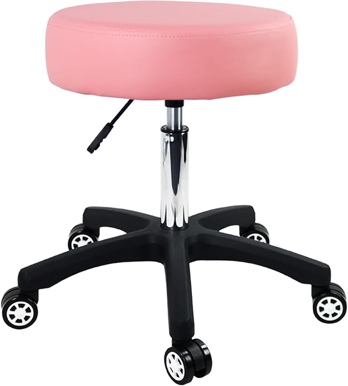 Big Rolling Stool with Silent Wheels for Salon Massage Spa Round Thickening Cushions Shop Stool(Pink)