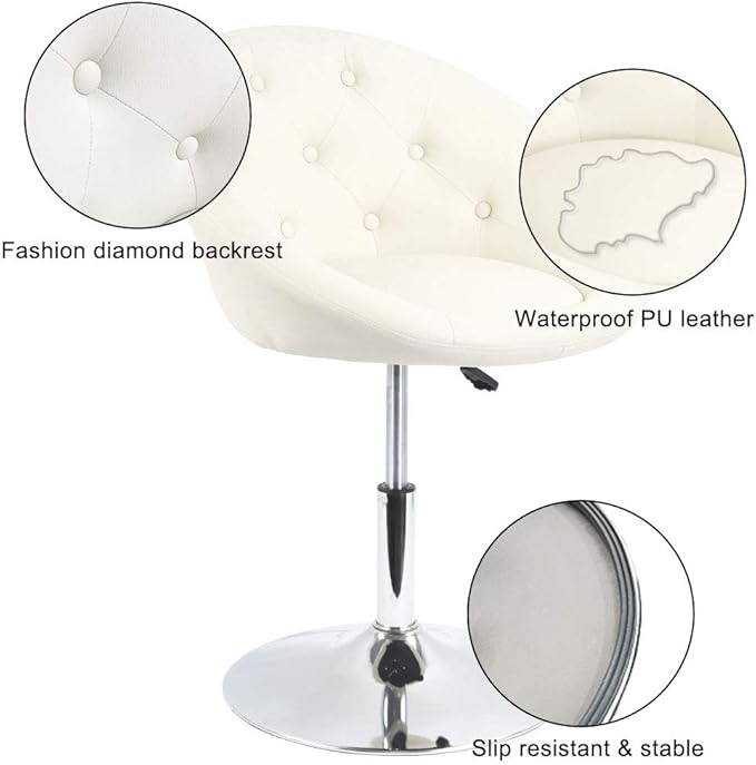 PU Leather Vanity Chair Stool for Makeup Room Round Back Cute Diamond Beauty Make up Chiar