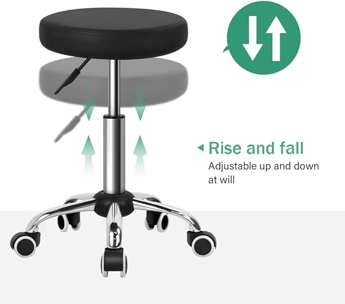 Adjustable Salon Chair Small Rolling Stool with Wheels for Spa Salon Massage Home Office Black Medium Size