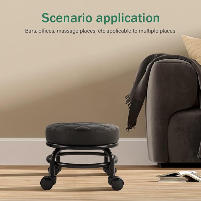 Low Roller Seat PU Leather Rolling Stool Step Stool Mechanic Stool on Wheels