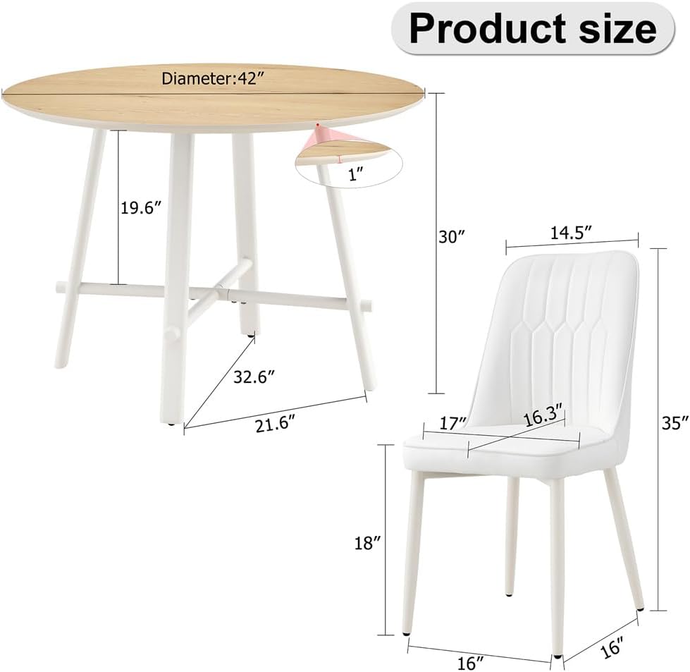 42'' Round Dining Table Set for 4, White Dining Table Set for Small Space