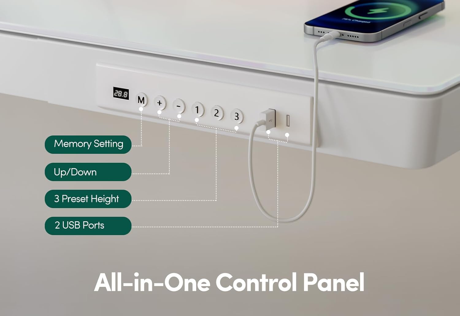 48 × 24 Electric Standing Desk with Drawers, Whole-Piece Glass Adjustable Height Desk