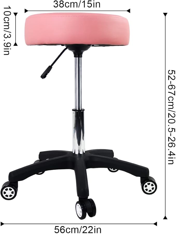 Big Rolling Stool with Silent Wheels for Salon Massage Spa Round Thickening Cushions Shop Stool(Pink)