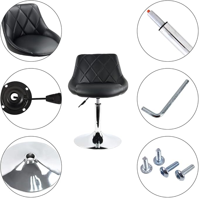 Mid Back Vanity Chair Stool Makeup Stool PU Leather Short Counter Stool Height Adjustable Swivel Stool