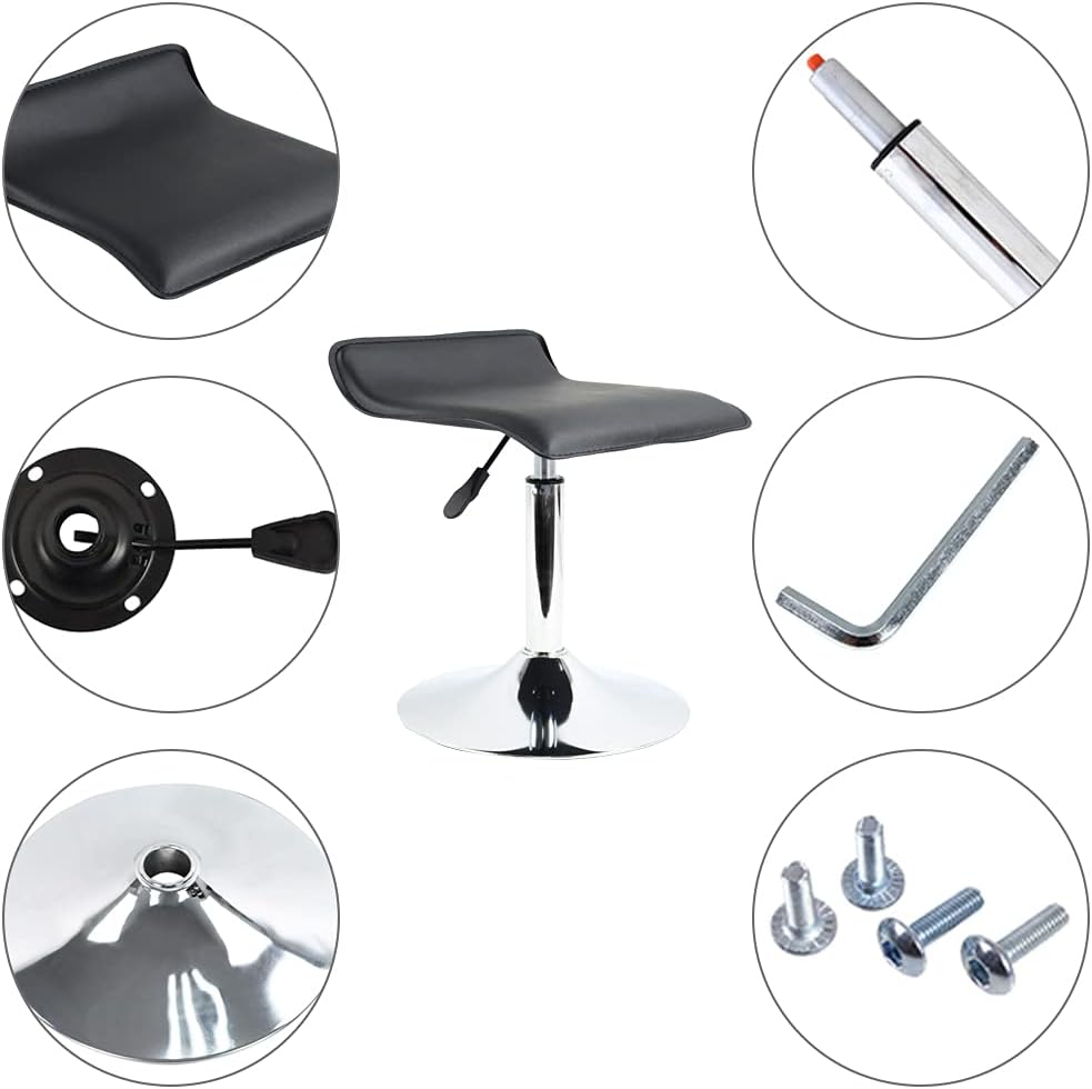 PU Leather Square Short Swivel Stool Standing Desk Stool Height Adjustable Stool Chair Office Stool No Wheels
