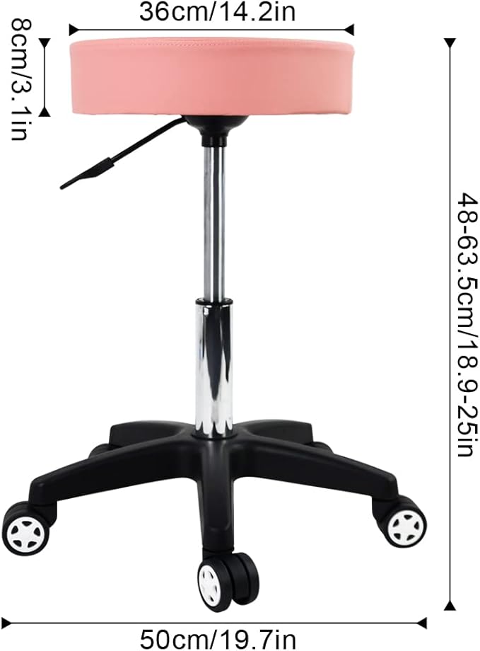 Rolling Stool with Wheels Adjustable Task Chair Swivel Salon Stool Office Desk Stool Round Shop Stool Pink