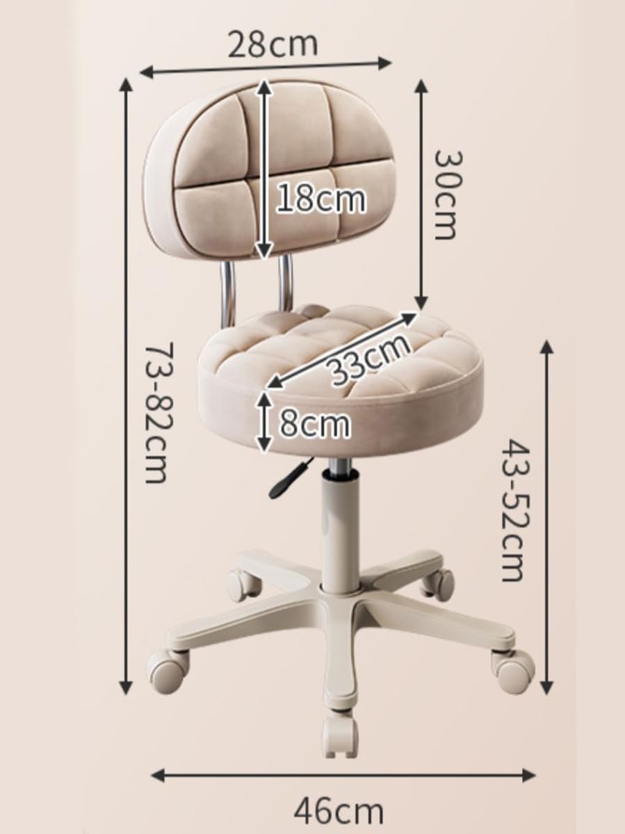 Round Rolling Stool with Back Support, Heavy Duty PU Leather Height Adjustable Swivel Stool Chair