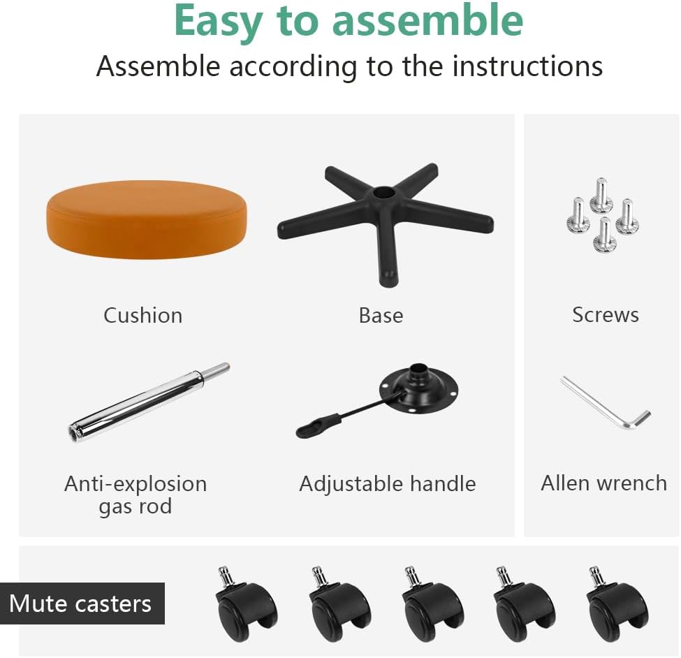 Round Rolling Stool Height Adjustable Stool with Wheels for Spa Salon Massage Pale Brown