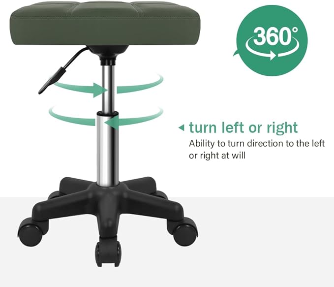 Rectangle Rolling Stool with Wheels Height Adjustable Swivel Stool Chair for Spa Salon Massage Green