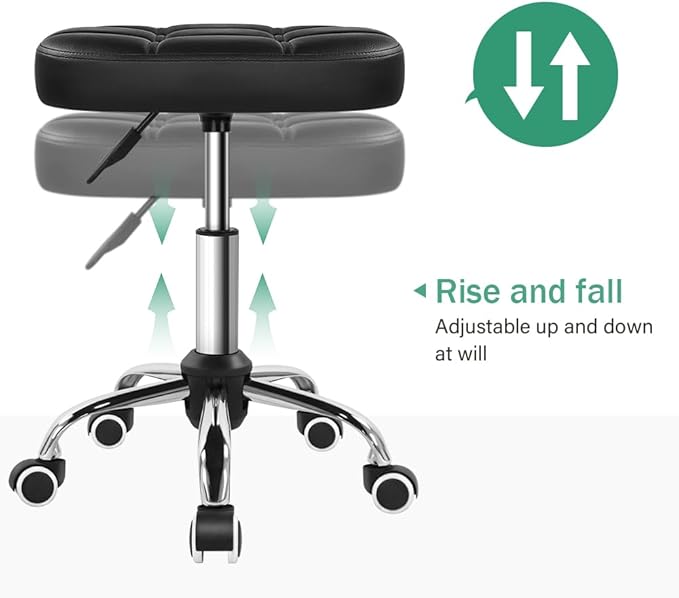 Oval Rolling Stool Height Adjustable Massage Chair with Wheels for Spa Salon Black