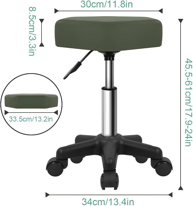 Hexagon Rolling Stool Height Adjustable Stool with Wheels for Spa Salon Massage Green