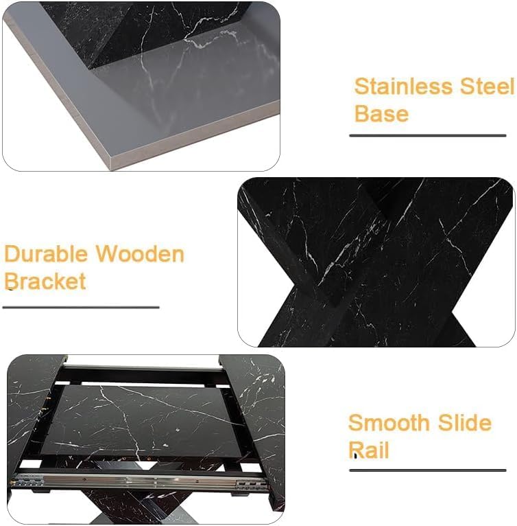 47.24"-62.99" Black Dining Table, Rectangular Stretchable Modern Dining Table