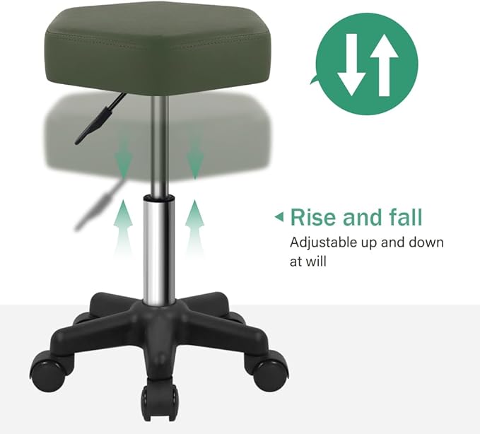 Hexagon Rolling Stool Height Adjustable Stool with Wheels for Spa Salon Massage Green