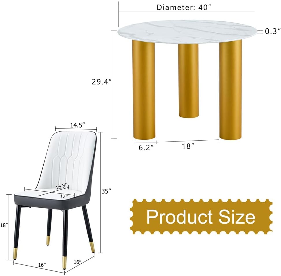 Round Dining Table Set for 4,40'' Glass Dining Table Set