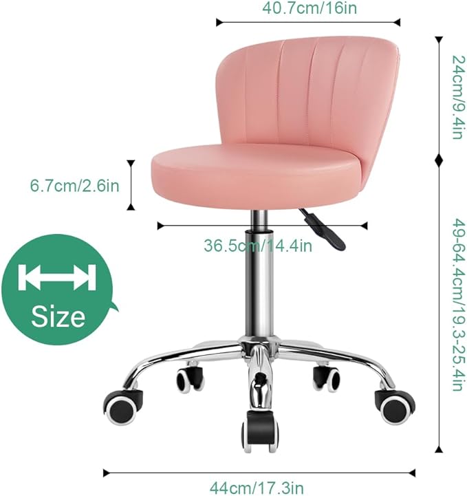 Pink Rolling Stool with Back Height Adjustable Drafting Chair for Salon Spa