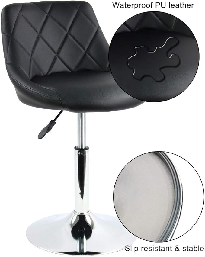 Mid Back Vanity Chair Stool Makeup Stool PU Leather Short Counter Stool Height Adjustable Swivel Stool