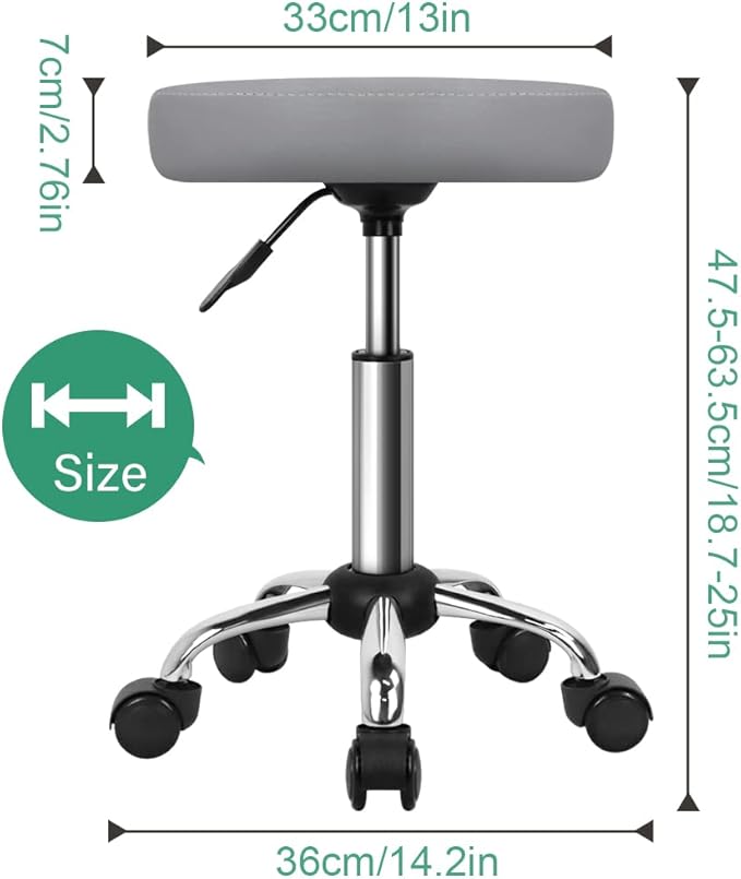 Adjustable Salon Chair Small Rolling Stool with Wheels for Spa Salon Massage Home Office Grey