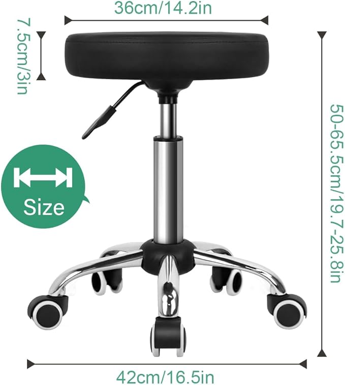 Adjustable Salon Chair Small Rolling Stool with Wheels for Spa Salon Massage Home Office Black Medium Size