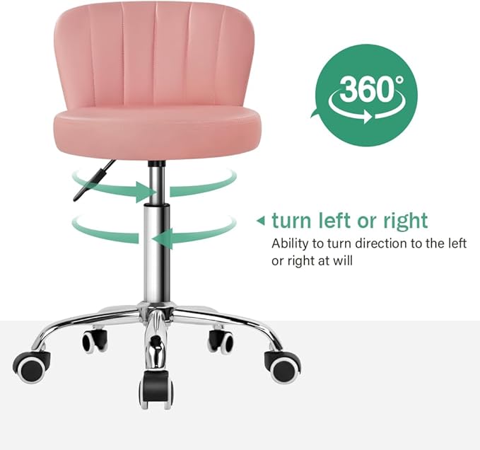 Pink Rolling Stool with Back Height Adjustable Drafting Chair for Salon Spa