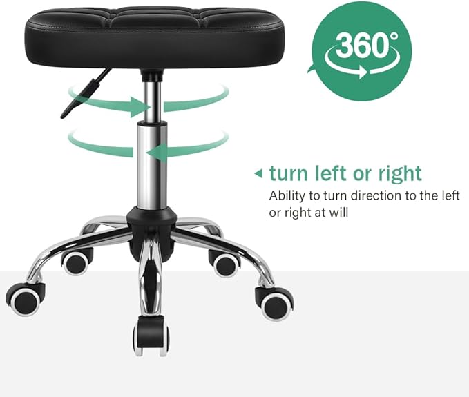 Oval Rolling Stool Height Adjustable Massage Chair with Wheels for Spa Salon Black