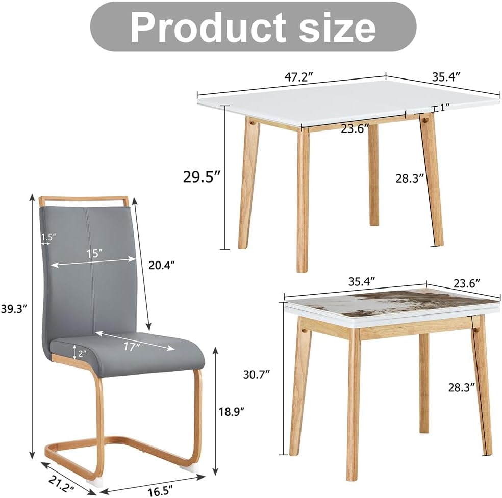 Folding Dining Table Set for 4, Sintered Stone Dinner Table for Space Saving