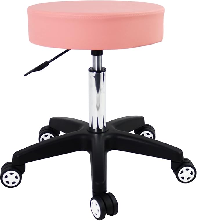 Rolling Stool with Wheels Adjustable Task Chair Swivel Salon Stool Office Desk Stool Round Shop Stool Pink