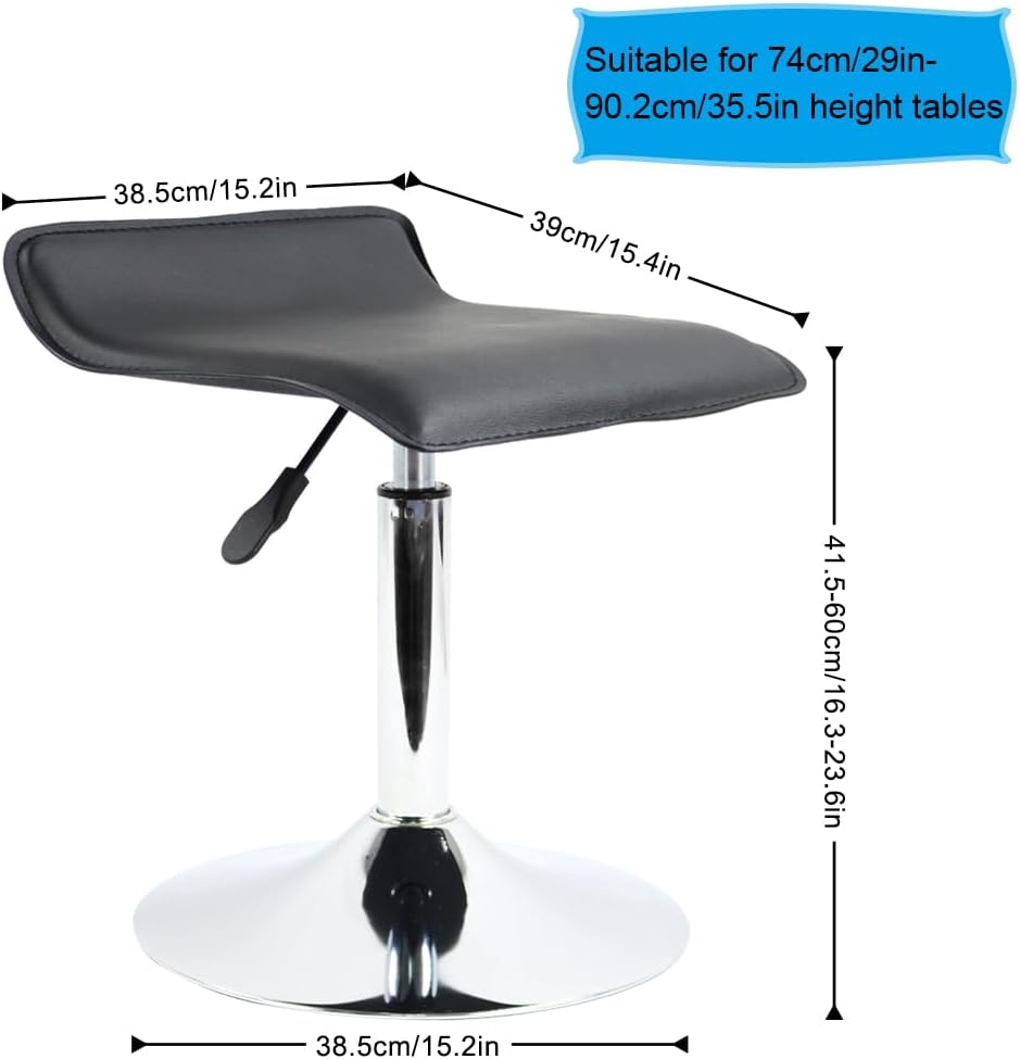 PU Leather Square Short Swivel Stool Standing Desk Stool Height Adjustable Stool Chair Office Stool No Wheels