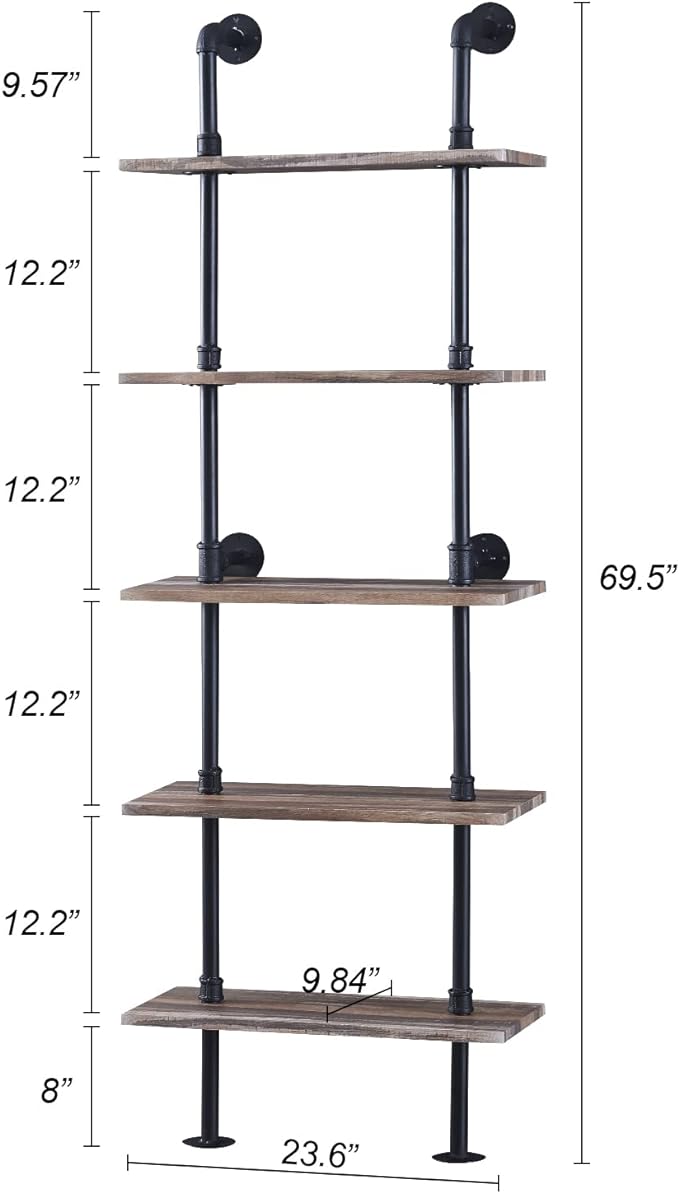 5-Tier Industrial Pipe Bookshelf