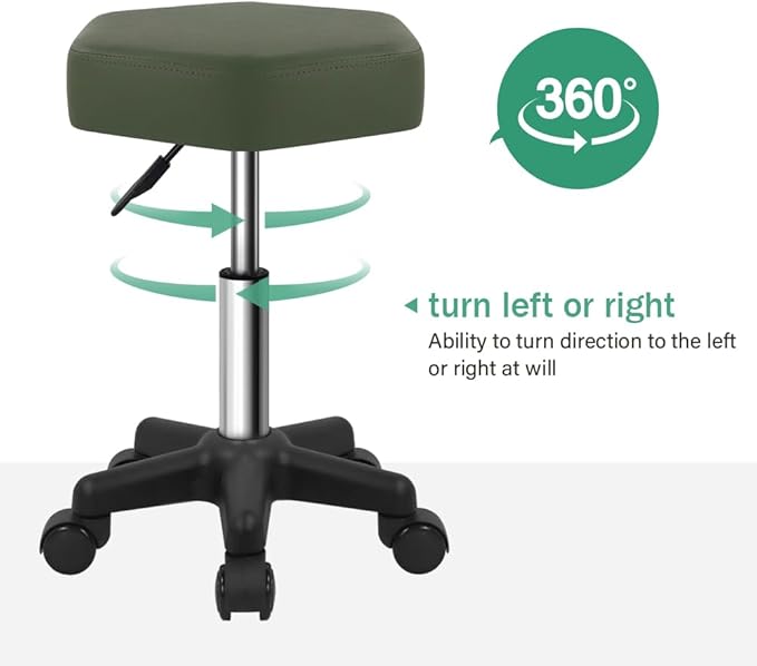 Hexagon Rolling Stool Height Adjustable Stool with Wheels for Spa Salon Massage Green