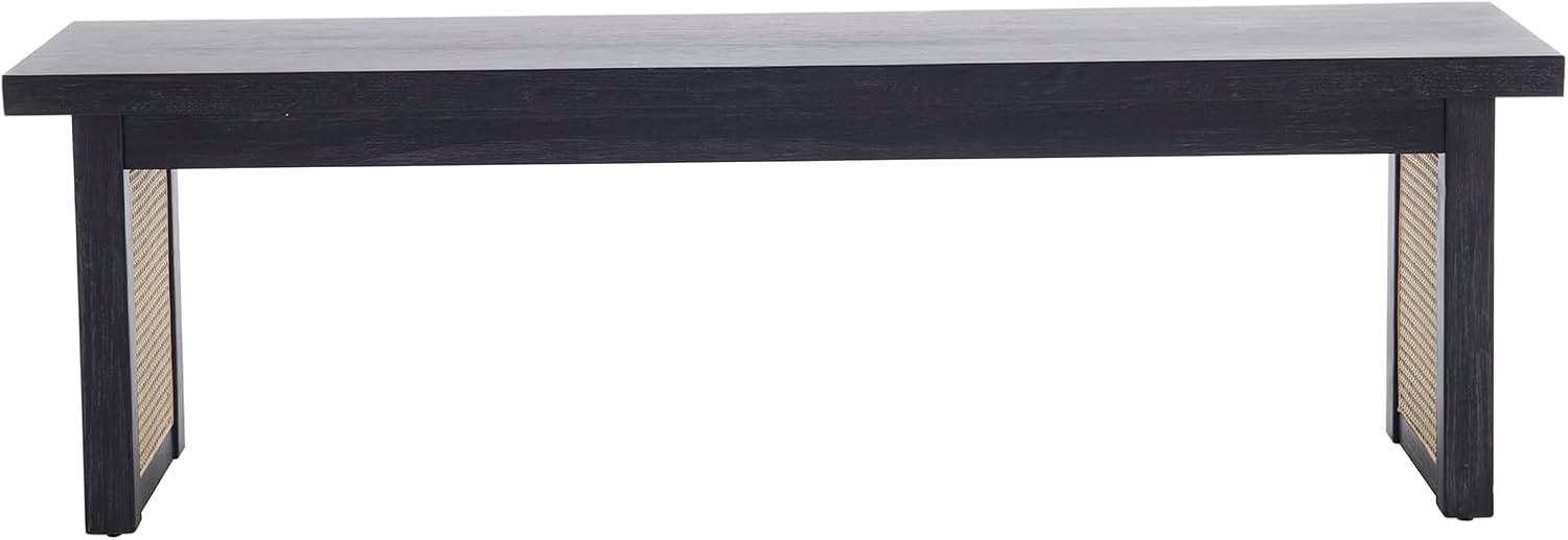 60" Wood Dining Bench with Rattan Fininsh, Farmhouse Indoor Kitchen Table Bench