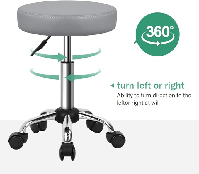 Adjustable Salon Chair Small Rolling Stool with Wheels for Spa Salon Massage Home Office Grey