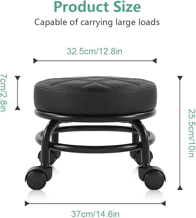 Low Roller Seat PU Leather Rolling Stool Step Stool Mechanic Stool on Wheels
