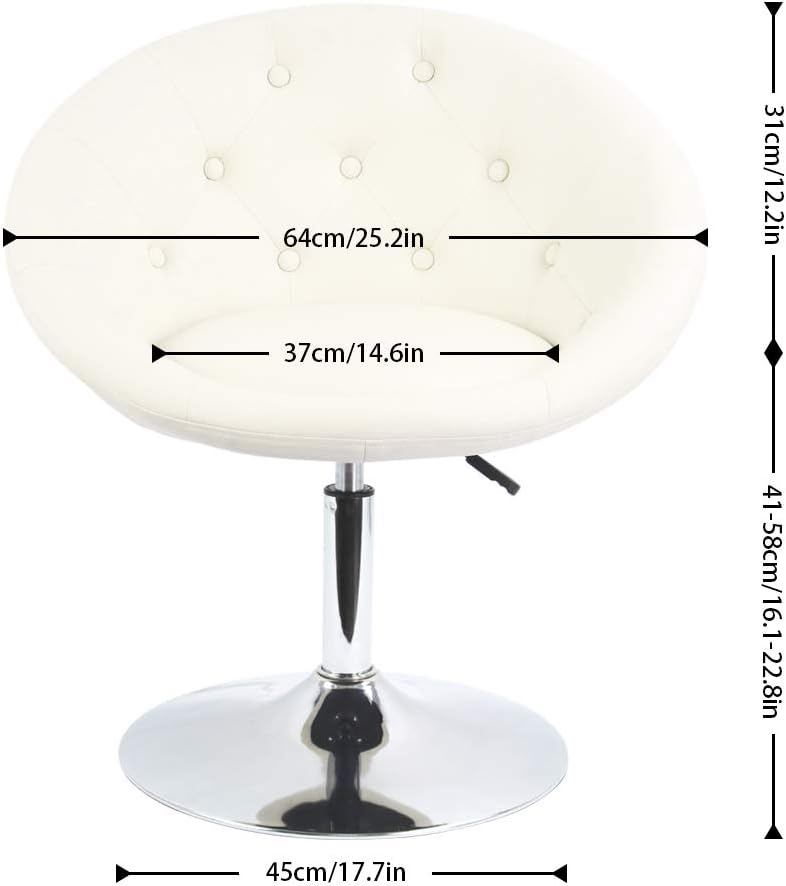 PU Leather Vanity Chair Stool for Makeup Room Round Back Cute Diamond Beauty Make up Chiar