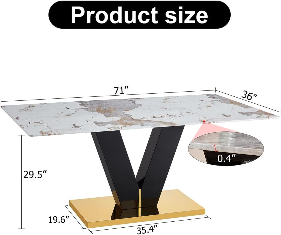 71" Dining Table, Faux Marble Dining Table, Faux Marble Table Top and MDF Base