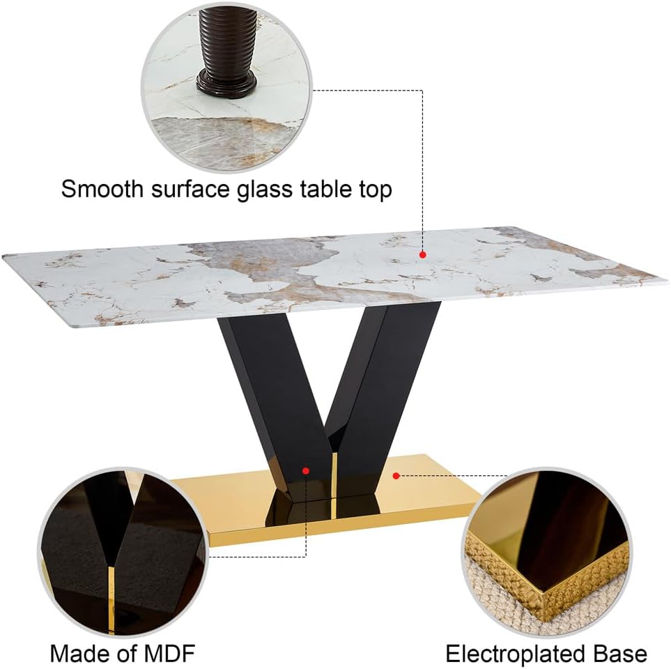 71" Dining Table, Faux Marble Dining Table, Faux Marble Table Top and MDF Base