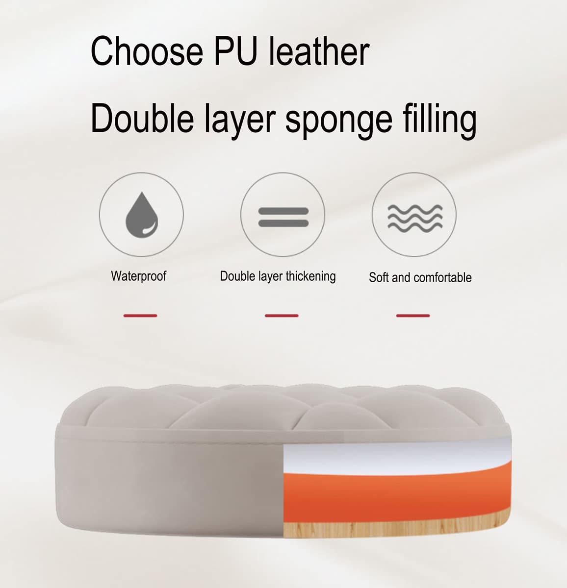 Round Rolling Stool with Back Support, Heavy Duty PU Leather Height Adjustable Swivel Stool Chair