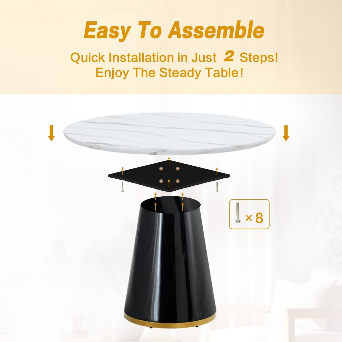 45" Round Dining Table, White Dining Table, Breakfast Nook Table