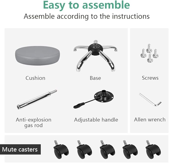 Adjustable Salon Chair Small Rolling Stool with Wheels for Spa Salon Massage Home Office Grey