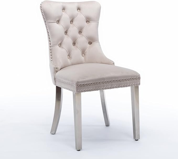 Dining Chairs Set of 2, Velvet Button-Tufted Armless Chairs