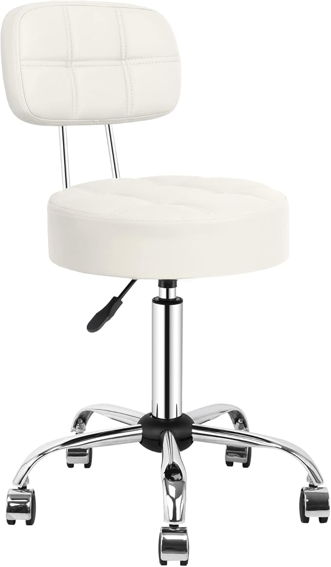 Rolling Stool with Back Support Height Adjustable Swivel Hydraulic Metal Massage Stool with Backrest