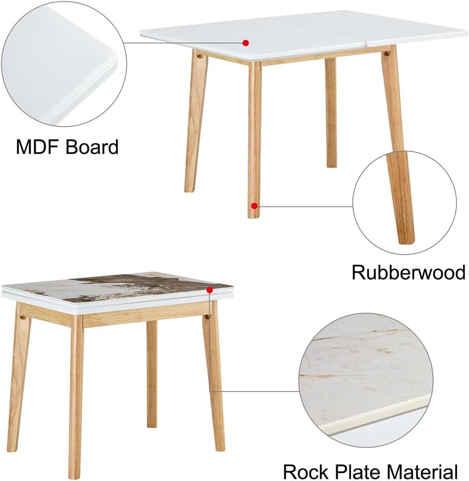 Folding Dining Table Set for 4, Sintered Stone Dinner Table for Space Saving