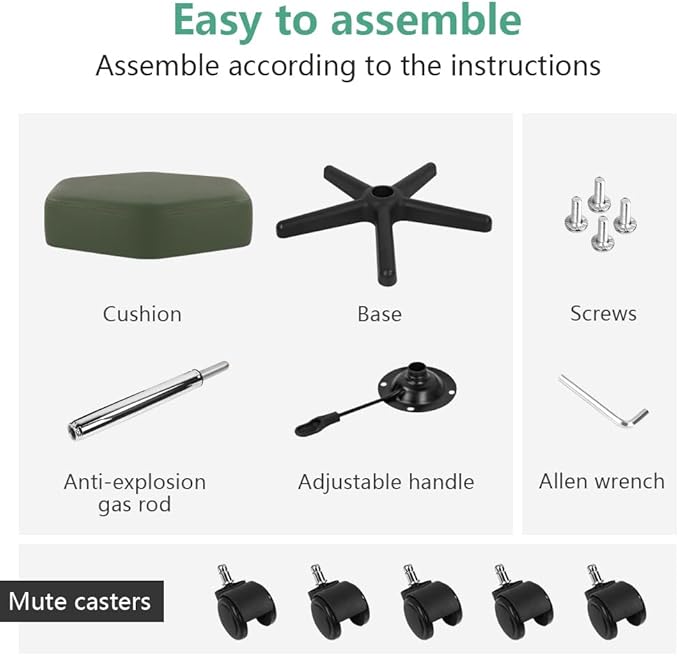 Hexagon Rolling Stool Height Adjustable Stool with Wheels for Spa Salon Massage Green