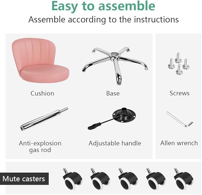 Pink Rolling Stool with Back Height Adjustable Drafting Chair for Salon Spa