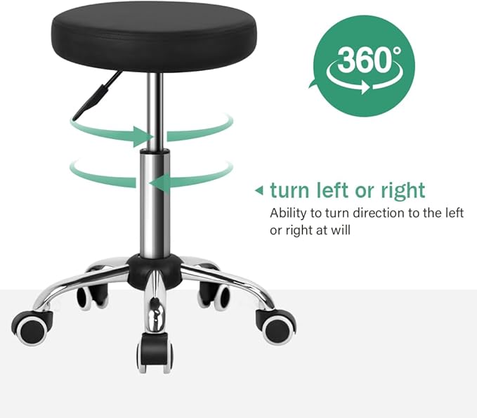 Adjustable Salon Chair Small Rolling Stool with Wheels for Spa Salon Massage Home Office Black Medium Size